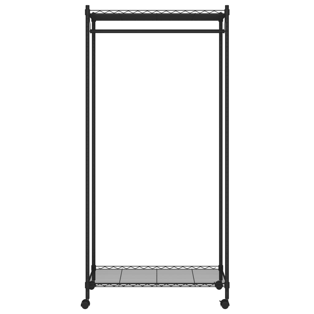 vidaXL Kleiderständer 2 Ebenen mit Rollen 90x45x186 cm Schwarz 100 kg