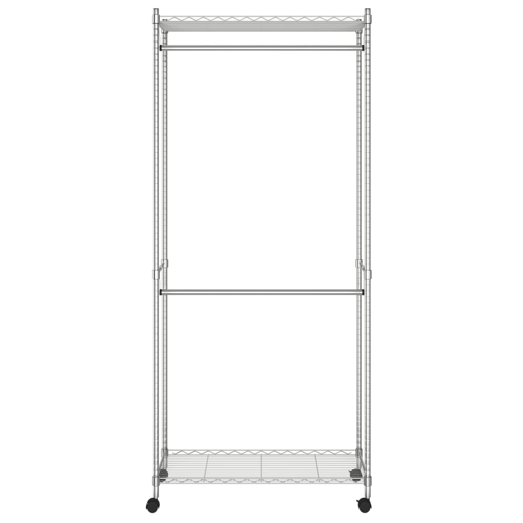 

vidaXL Kledingrek 2-laags met wielen 100 kg 90x45x198 cm chroomkleurig