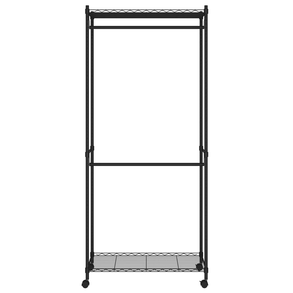 vidaXL Klesstativ 2 etasjer med hjul 90x45x198 cm svart 100 kg