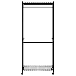 vidaXL Drabužių kabykla su ratukais, 2 aukštų, juoda, 90x45x198cm