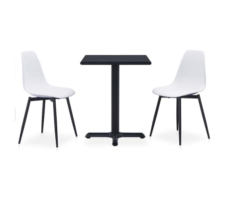 vidaXL Lauko valgomojo komplektas, 3 dalių, baltas, metalas ir PP