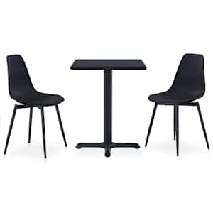 vidaXL Lauko valgomojo komplektas, 3 dalių, juodas, metalas ir PP