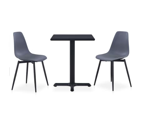 vidaXL Lauko valgomojo komplektas, 3 dalių, pilkas, metalas ir PP