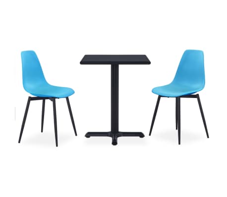 vidaXL Lauko valgomojo komplektas, 3 dalių, mėlynas, metalas ir PP