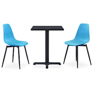 vidaXL Lauko valgomojo komplektas, 3 dalių, mėlynas, metalas ir PP