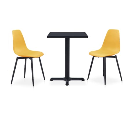 vidaXL Lauko valgomojo komplektas, 3 dalių, geltonas, metalas ir PP