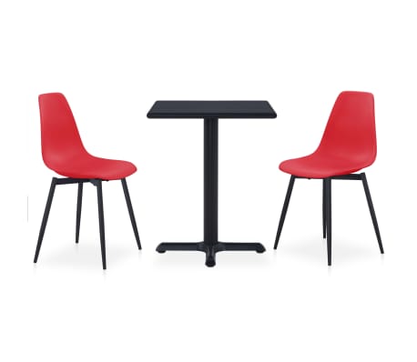 vidaXL Lauko valgomojo komplektas, 3 dalių, raudonas, metalas ir PP