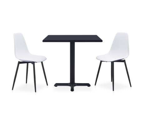 vidaXL Lauko valgomojo komplektas, 3 dalių, baltas, metalas ir PP