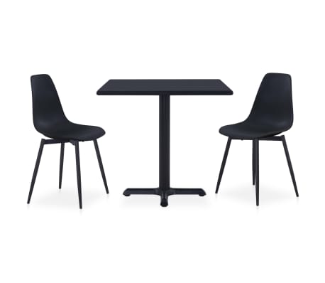 vidaXL Lauko valgomojo komplektas, 3 dalių, juodas, metalas ir PP