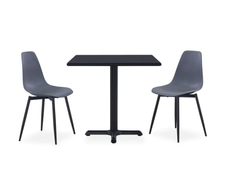 vidaXL Set mobilier de exterior, 3 piese, gri, metal și PP