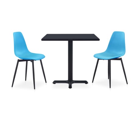 vidaXL Lauko valgomojo komplektas, 3 dalių, mėlynas, metalas ir PP