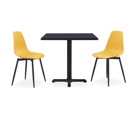 vidaXL Lauko valgomojo komplektas, 3 dalių, geltonas, metalas ir PP