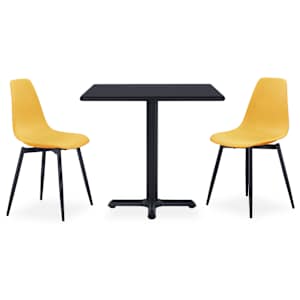 vidaXL Lauko valgomojo komplektas, 3 dalių, geltonas, metalas ir PP