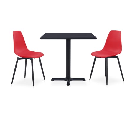 vidaXL Lauko valgomojo komplektas, 3 dalių, raudonas, metalas ir PP