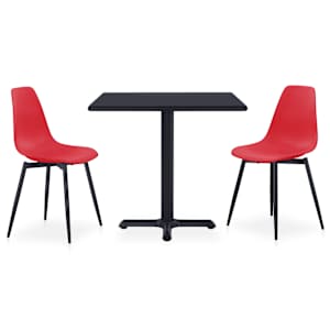 vidaXL Lauko valgomojo komplektas, 3 dalių, raudonas, metalas ir PP