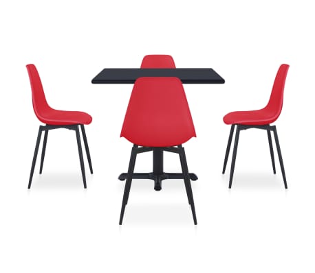 vidaXL Lauko valgomojo komplektas, 5 dalių, raudonas, metalas ir PP