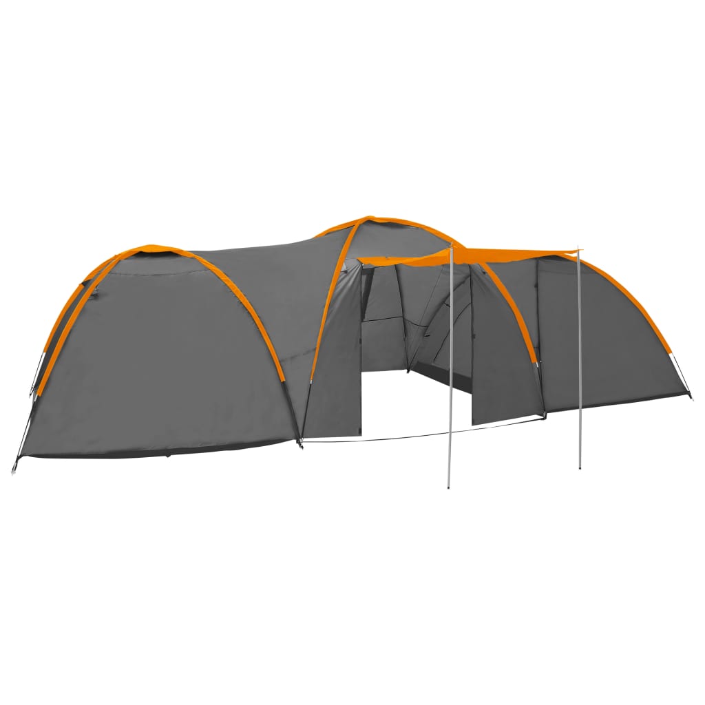 vidaXL Cort camping tip iglu, 8 pers., gri/portocaliu, 650x240x190 cm vidaxl.ro