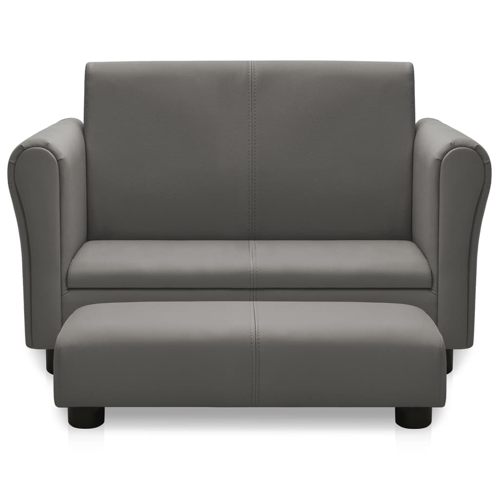 vidaXL Vaikiška sofa su taburete, pilkos spalvos, dirbtinė oda