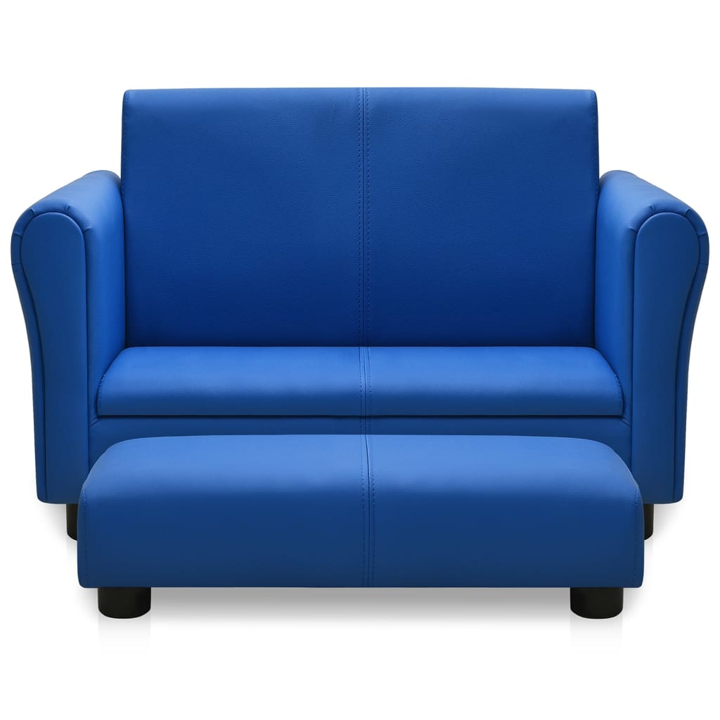 vidaXL Children Sofa with Stool Blue Faux Leather