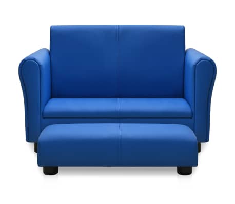 vidaXL Otroški kavč s stolčkom modro umetno usnje