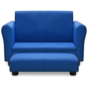 vidaXL Vaiki&scaron;ka sofa su taburete, mėlyna, dirbtinė oda