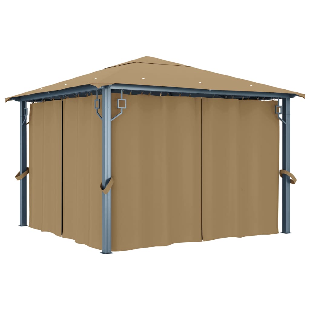 Pavillon mit Vorhang 300×300 cm Taupe Aluminium