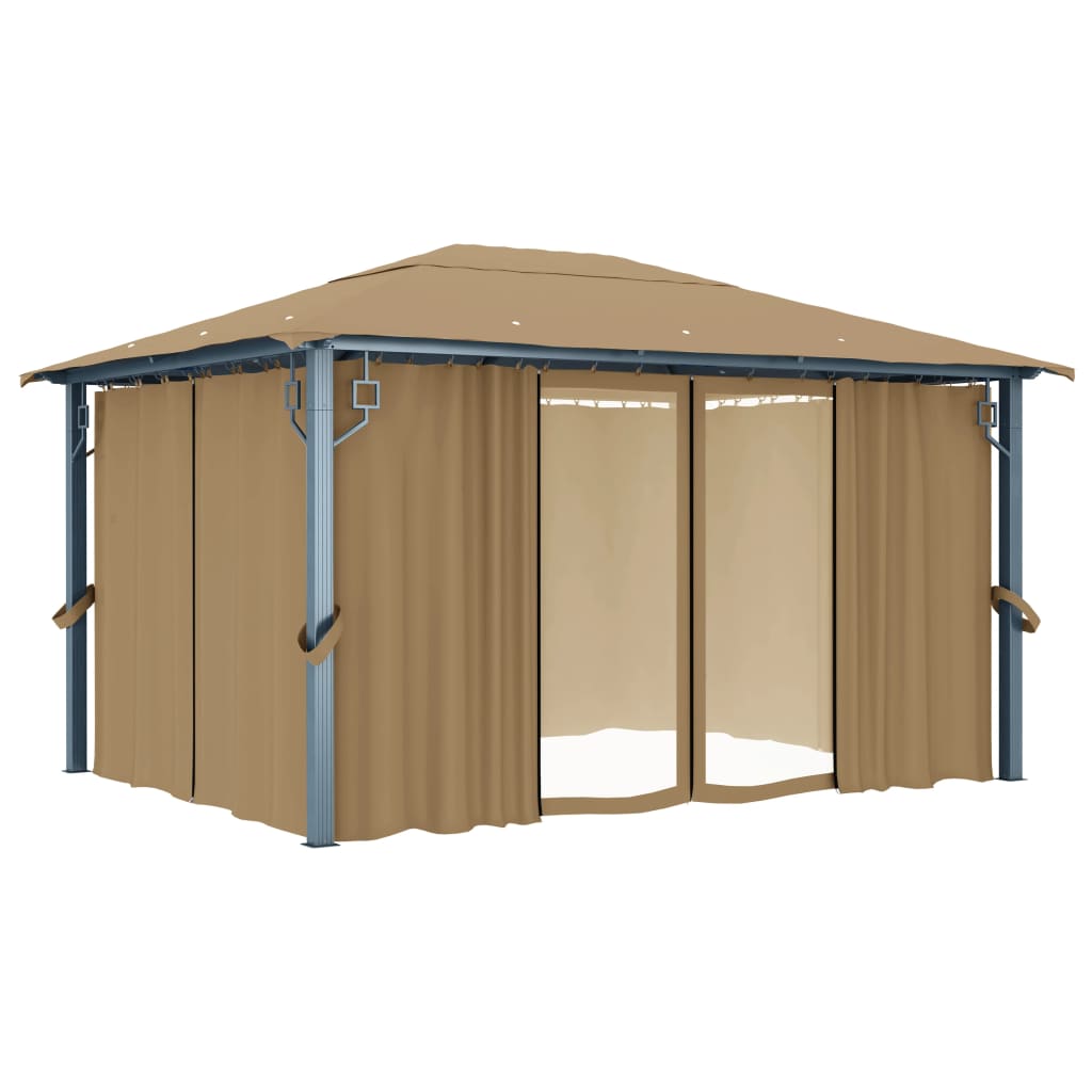 vidaXL Pavilion cu perdele, gri taupe, 400 x 300 cm, aluminiu