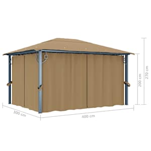 Altán se závěsy 400 x 300 cm taupe hliník - obrázek 11