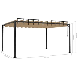 Altán s lamelovou střechou 3 x 4 m taupe tkanina a hliník - obrázek 8