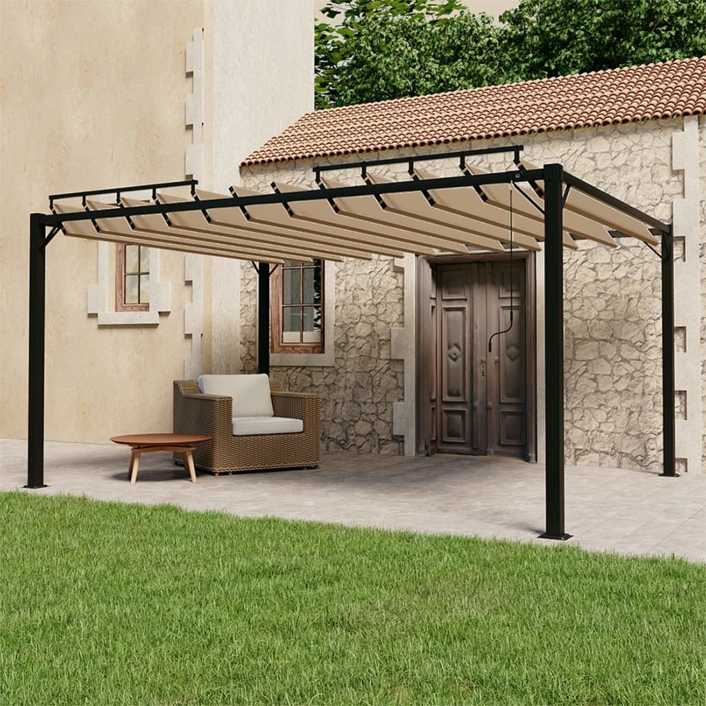 vidaXL Pavilion cu acoperiș jaluzea gri taupe 3×4 m țesătură&aluminiu vidaXL