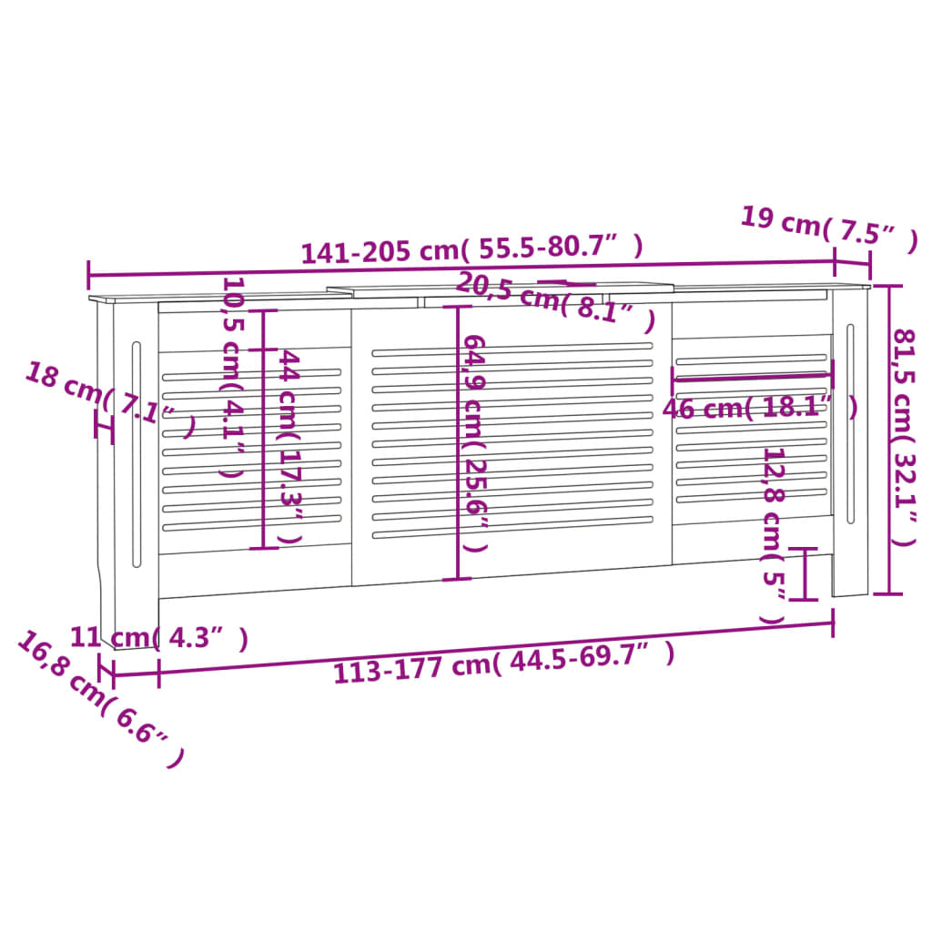 Radiatorombouw 205 cm MDF zwart