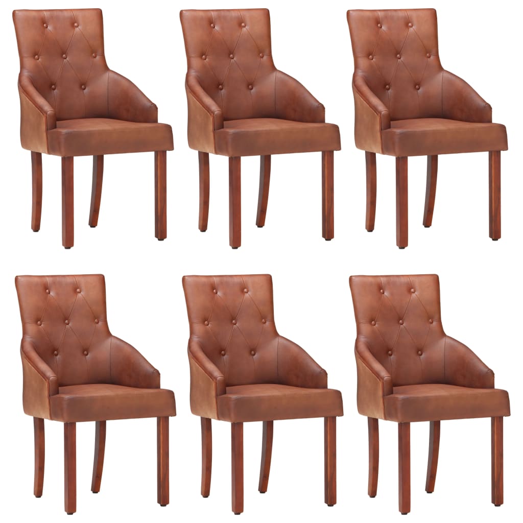  Jedálenské stoličky 6 ks hnedé pravá kozia koža