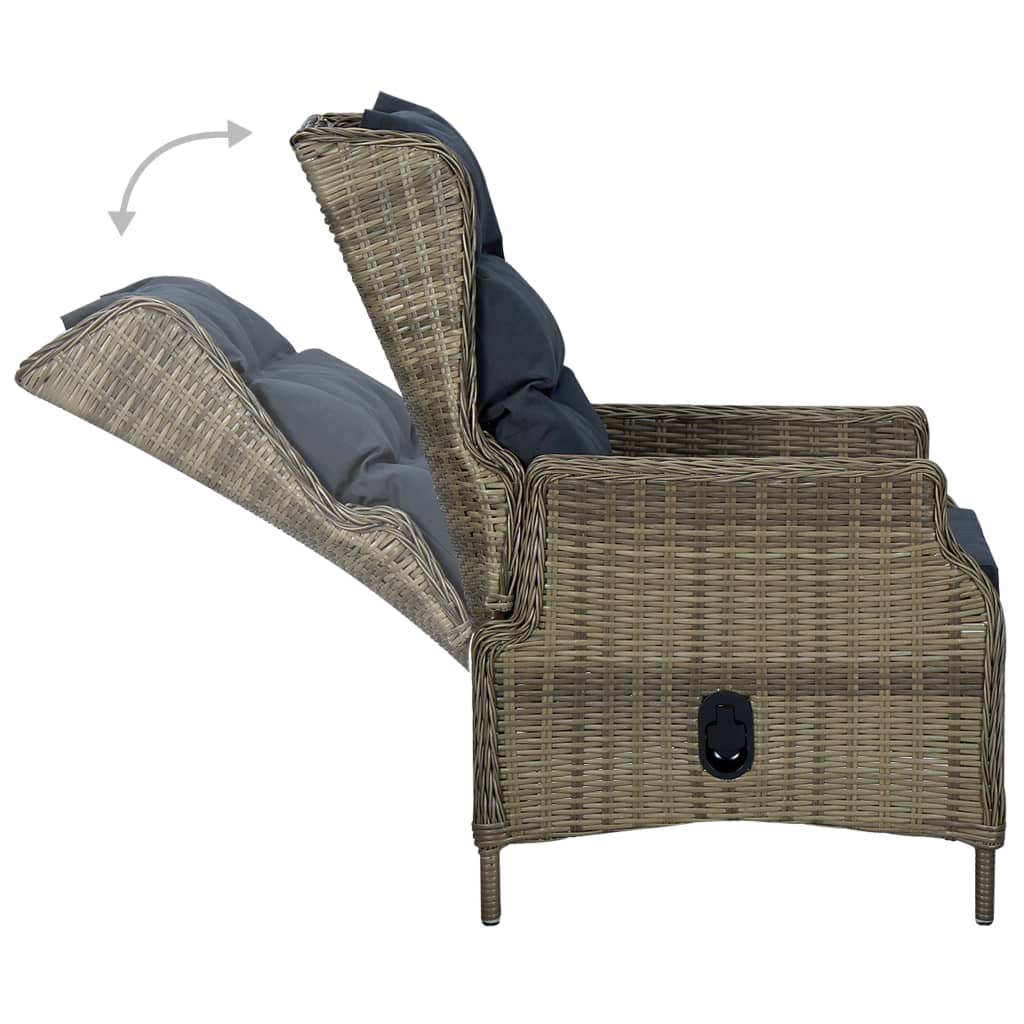 vidaXL Reclining Patio Chair with Cushions Poly Rattan Brown