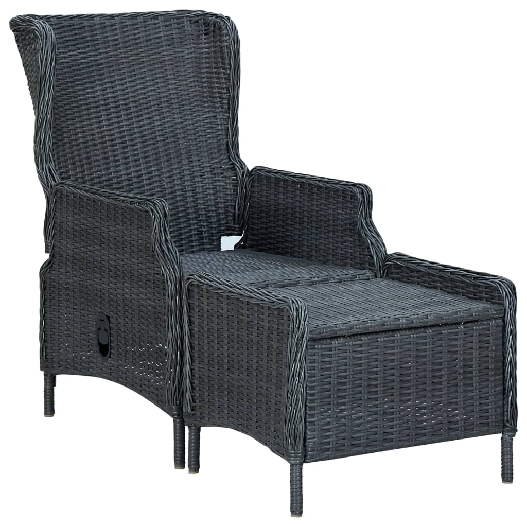 Thumbnail - vidaXL Gartensessel Verstellbar mit Fußhocker Poly-Rattan Dunkelgrau
