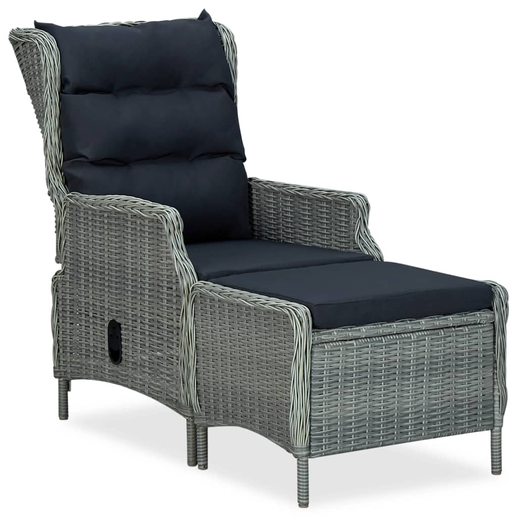 

vidaXL Reclining Patio Chair with Footstool Poly Rattan Light Gray