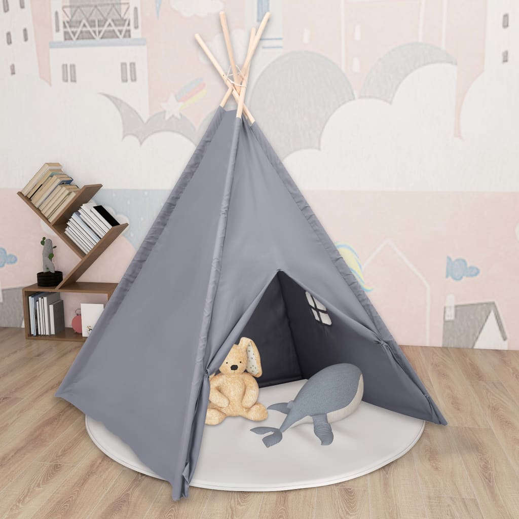 Kinder Tipi-Zelt mit Tasche Pfirsichhaut Grau 120x120x150 cm