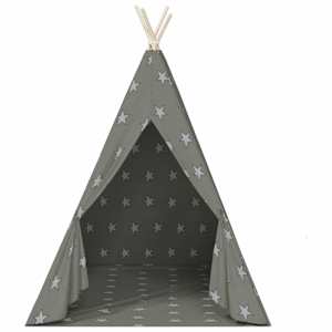 Dětské týpí s úložnou taškou polyester šedé 115x115x160 cm - obrázek 4