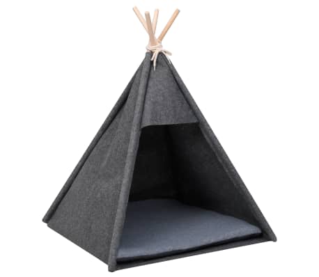 vidaXL Котешка палатка Типи с чанта, филц, черна, 60x60x70 см