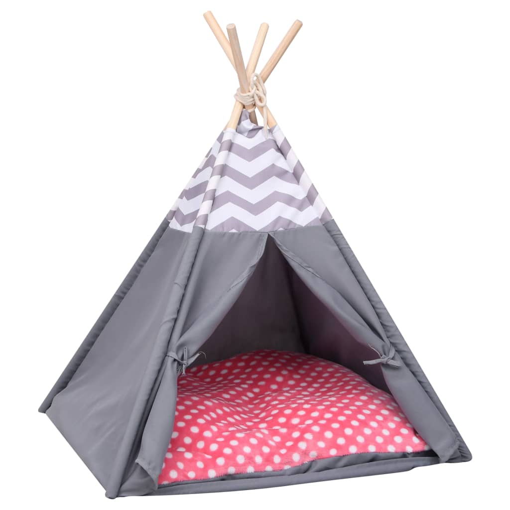 vidaXL Tienda tipi de gatos y bolsa piel de melocotón gris 60x60x70 cm