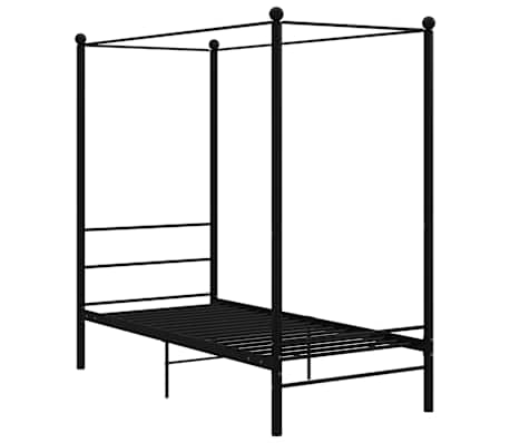 vidaXL Cadre de lit &agrave; baldaquin sans matelas noir m&eacute;tal 90x200 cm
