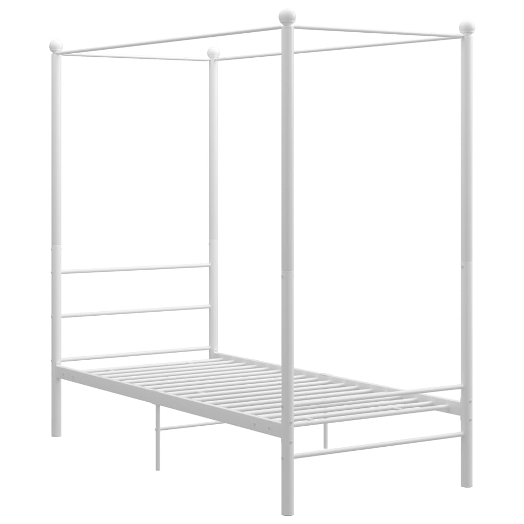 Cadru de pat cu baldachin, alb, 90x200 cm, metal