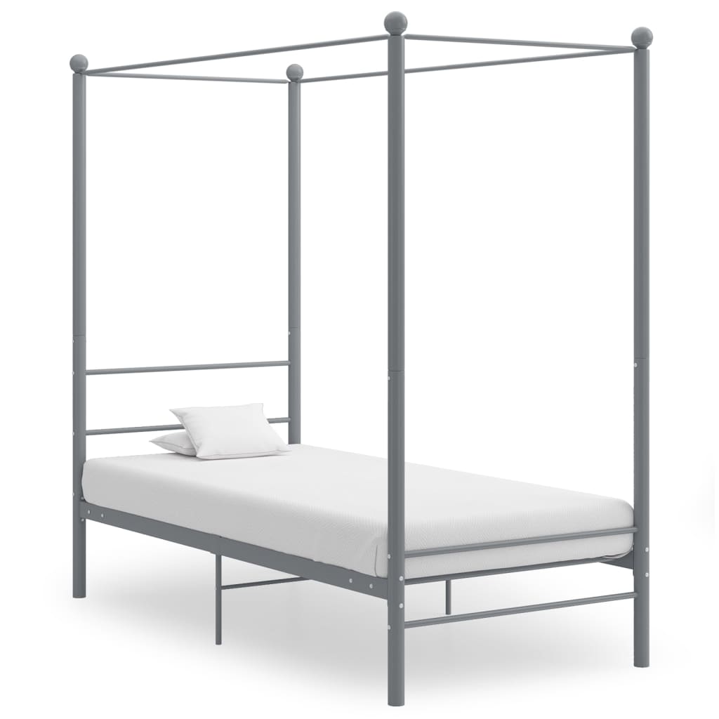 vidaXL Cadru de pat cu baldachin, gri, 90x200 cm, metal