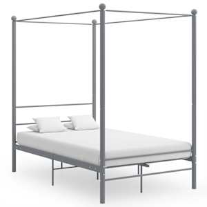 vidaXL baldahhiiniga voodiraam, hall, metall, 120 x 200 cm