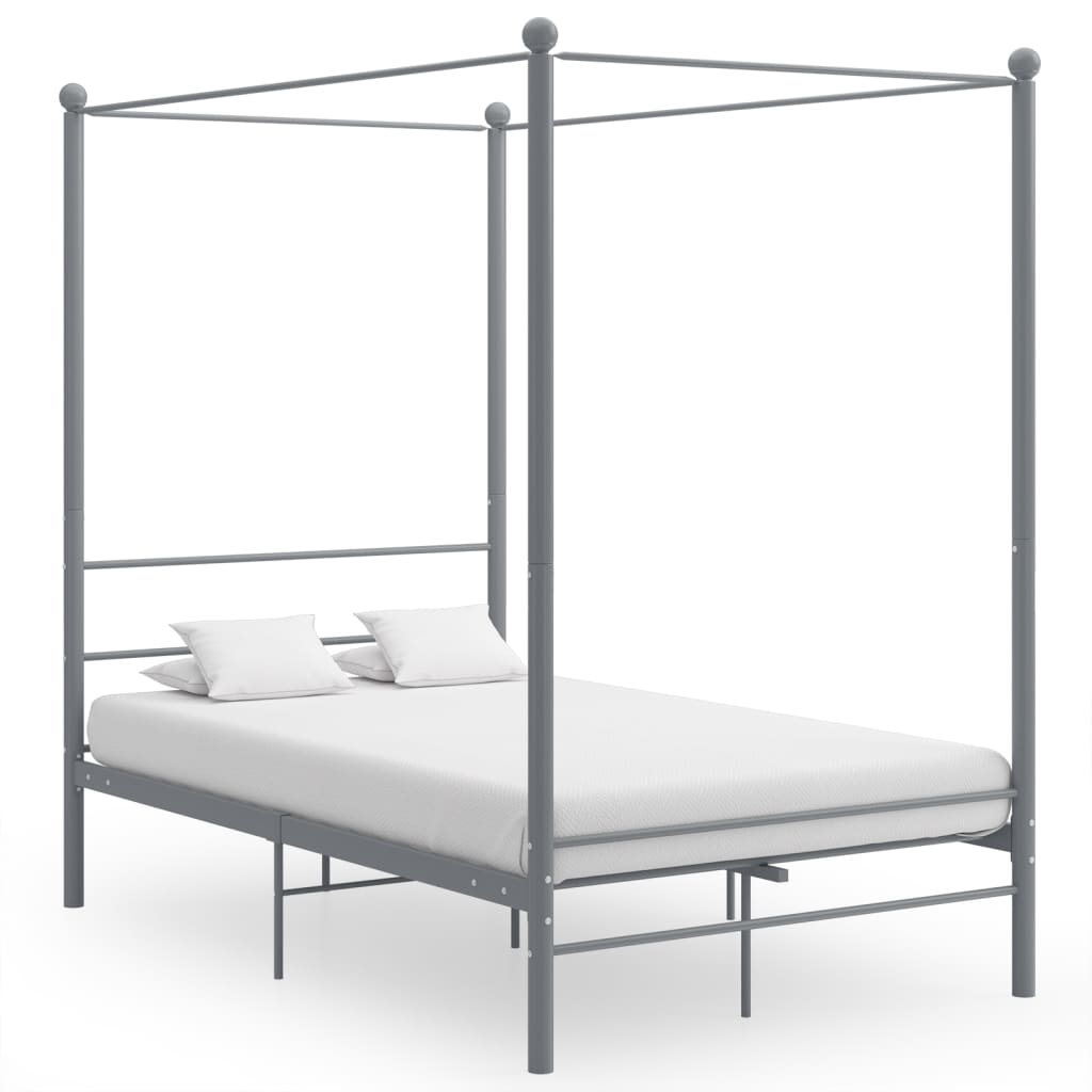 vidaXL Cadru de pat cu baldachin, gri, 120×200 cm, metal 120x200 imagine noua