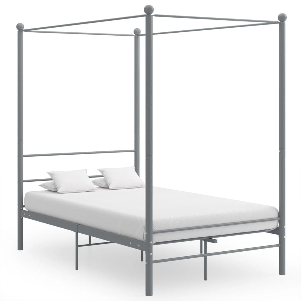 vidaXL Cadru de pat cu baldachin, gri, 120x200 cm, metal 
