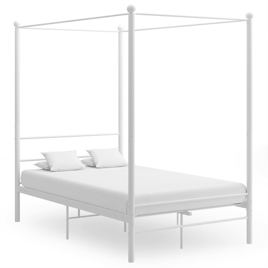 vidaXL Cadru de pat cu baldachin, alb, 140x200 cm, metal 