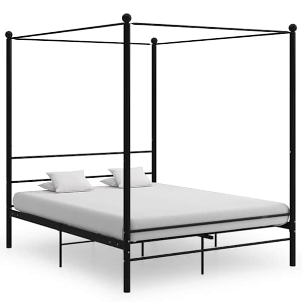 vidaXL baldahhiiniga voodiraam, must, metall, 160 x 200 cm