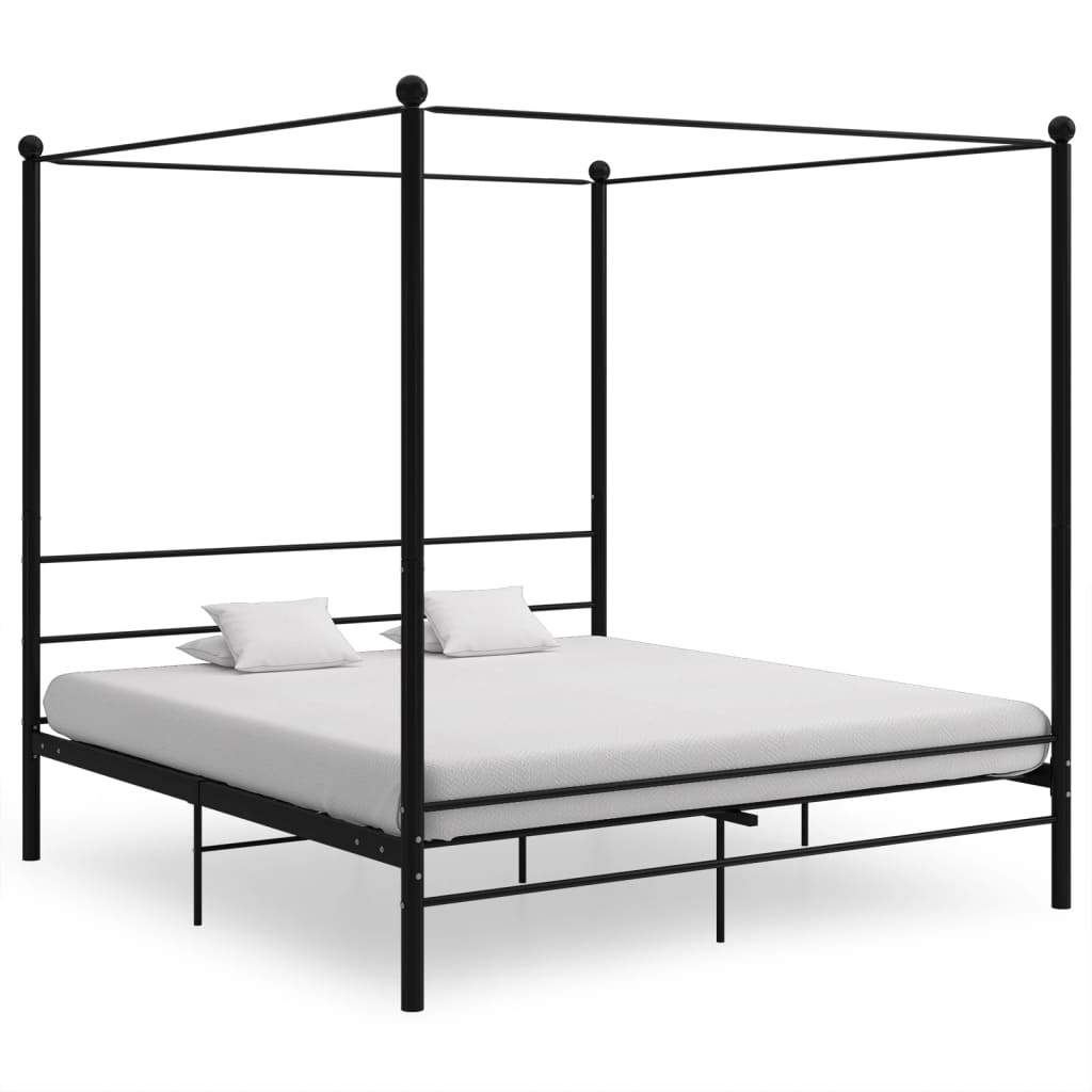 vidaXL Cadru de pat cu baldachin, negru, 200x200 cm, metal 