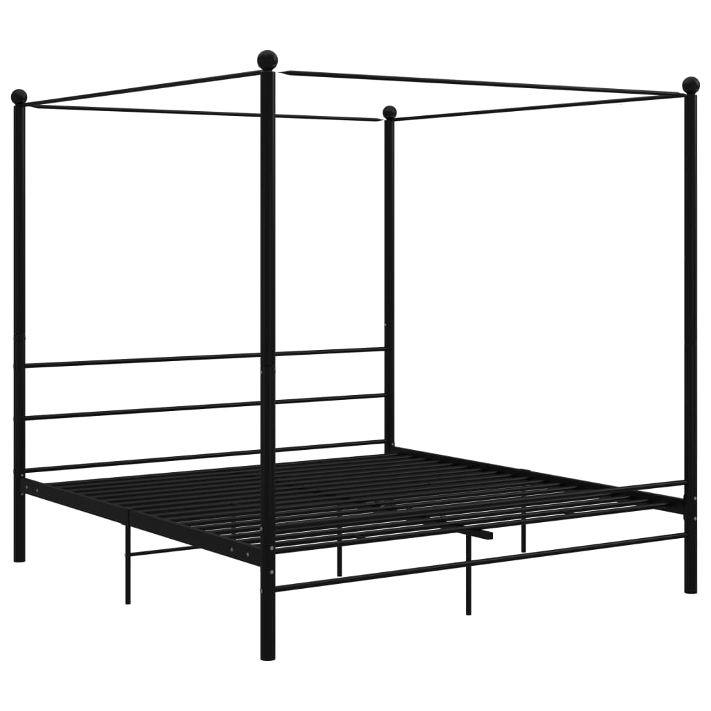 vidaXL Cadru de pat cu baldachin, negru, 200x200 cm, metal 