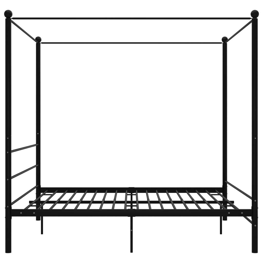 Posteljni okvir z ogrodjem za baldahin črn kovinski 200x200 cm